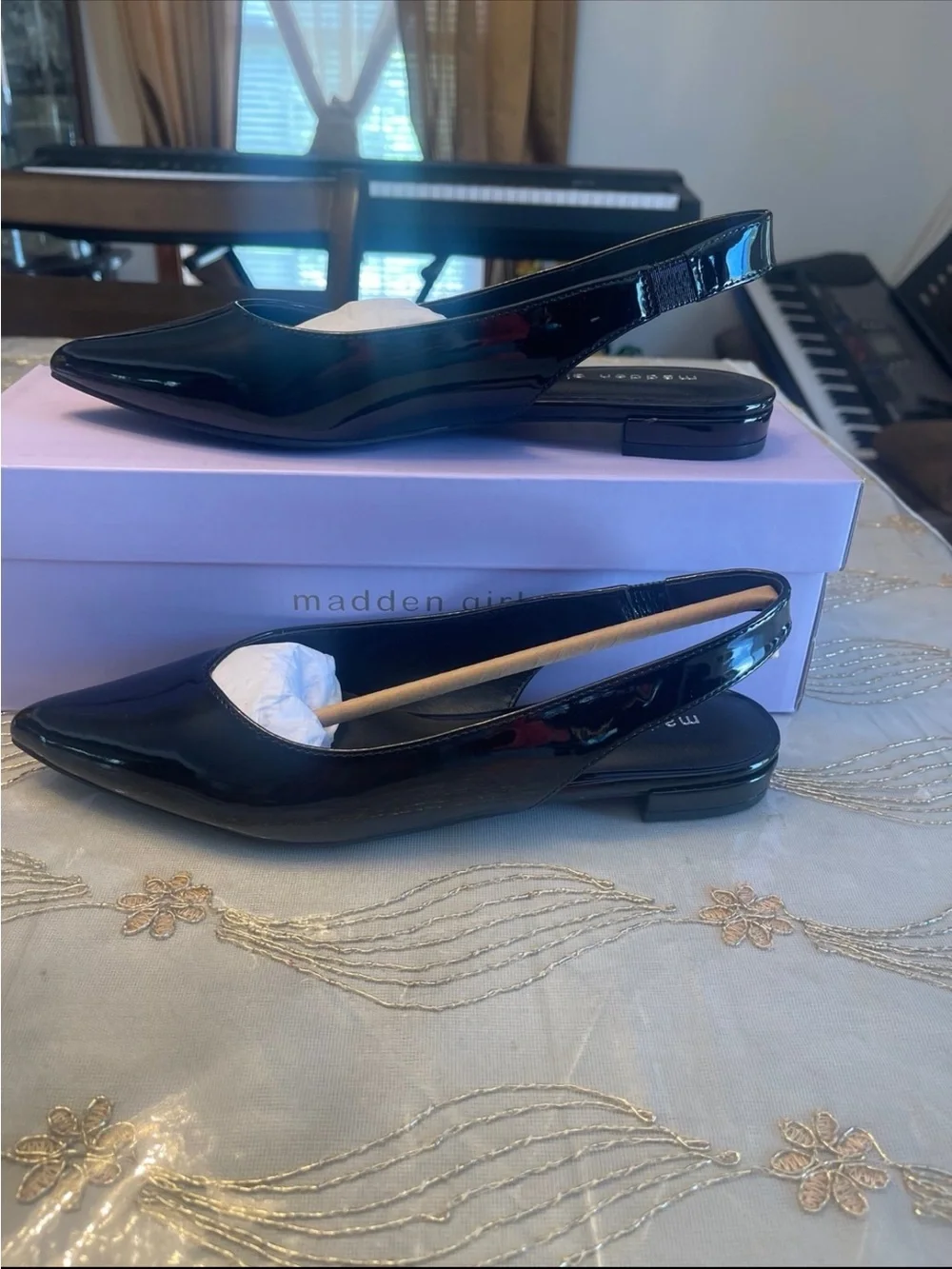 NWB madden girl women’s deviin pointed toe slingback flats black size 7.5